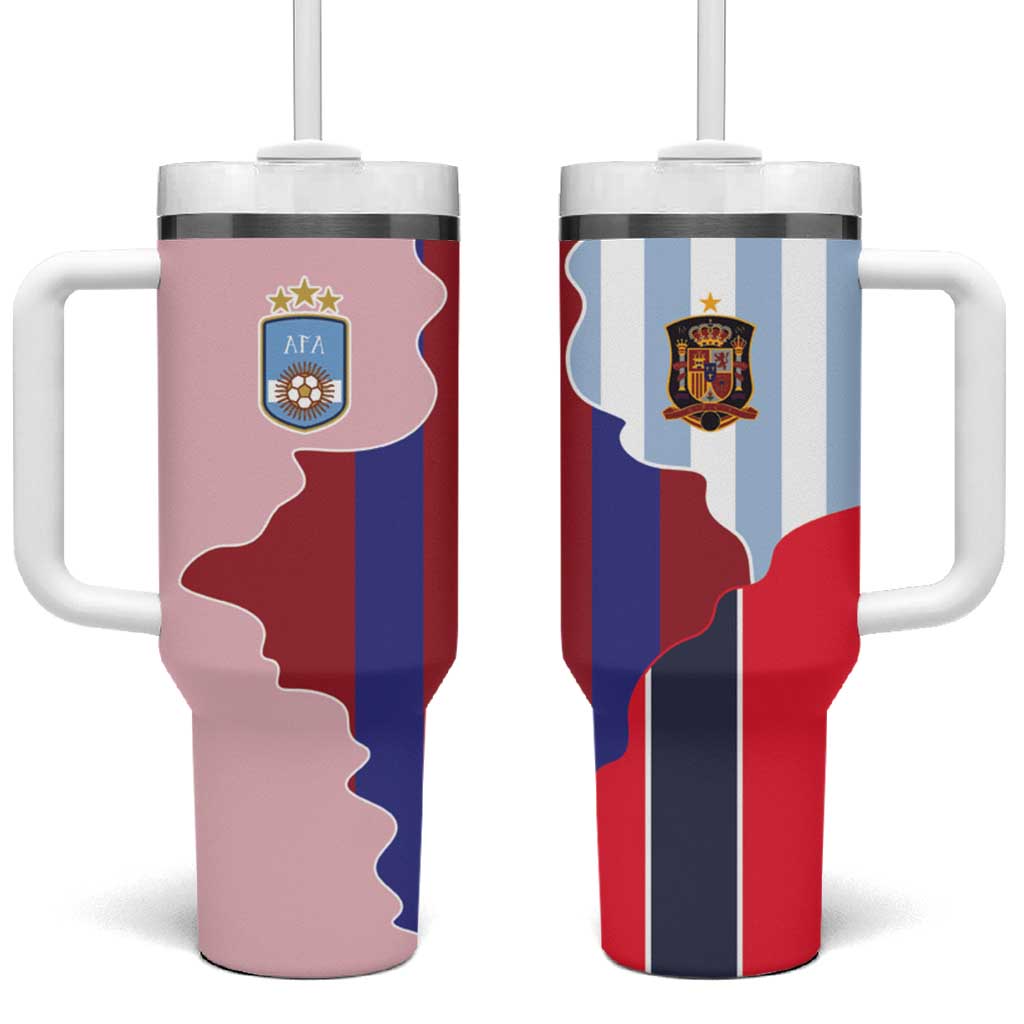 Custom Argentina and Spain Tumbler With Handle Special Vintage Match Team Edition
