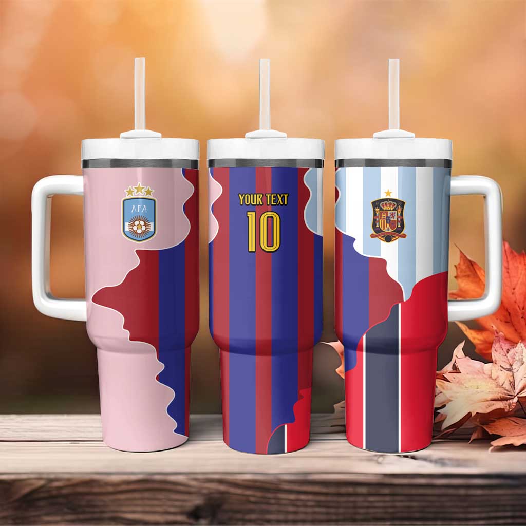 Custom Argentina and Spain Tumbler With Handle Special Vintage Match Team Edition