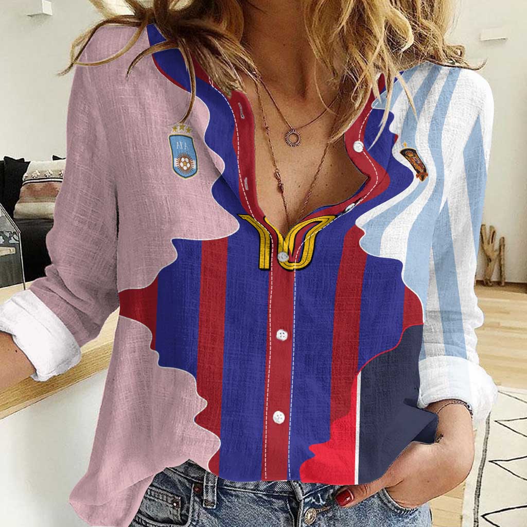 Custom Argentina and Spain Women Casual Shirt Special Vintage Match Team Edition
