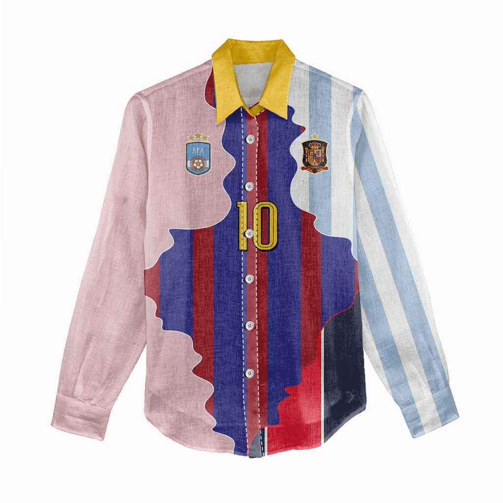 Custom Argentina and Spain Women Casual Shirt Special Vintage Match Team Edition