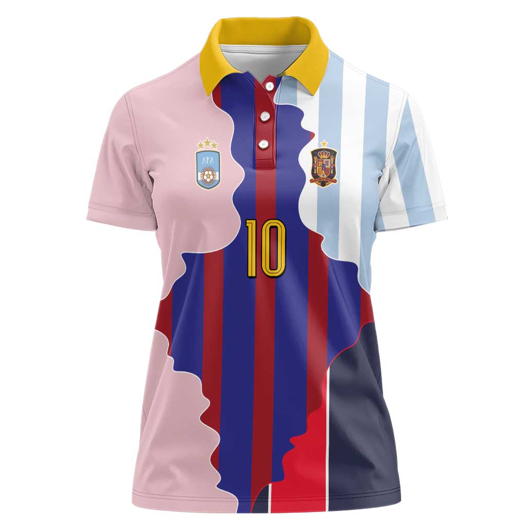 Custom Argentina and Spain Women Polo Shirt Special Vintage Match Team Edition