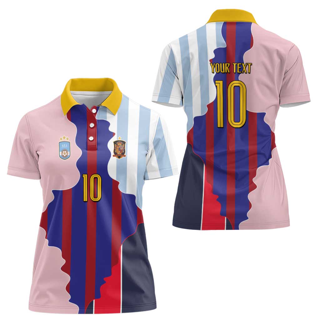Custom Argentina and Spain Women Polo Shirt Special Vintage Match Team Edition
