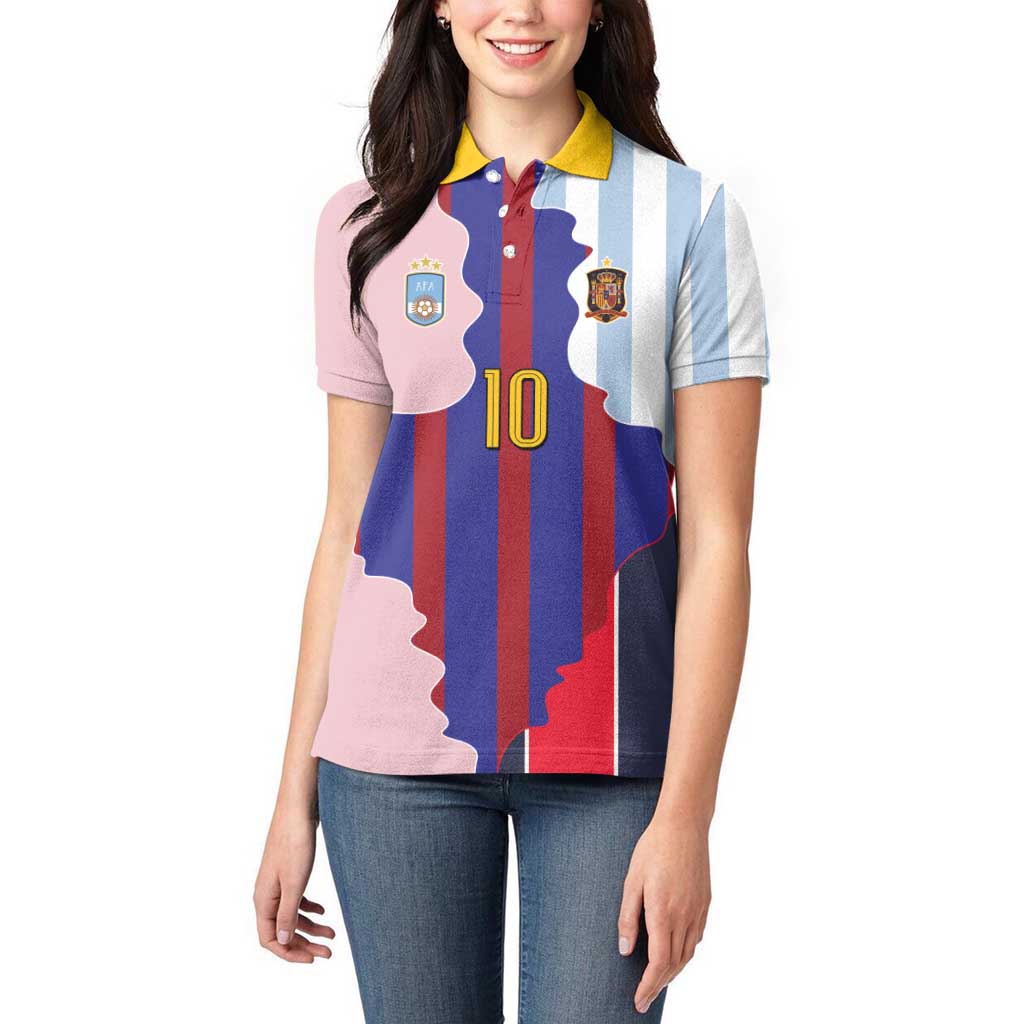 Custom Argentina and Spain Women Polo Shirt Special Vintage Match Team Edition
