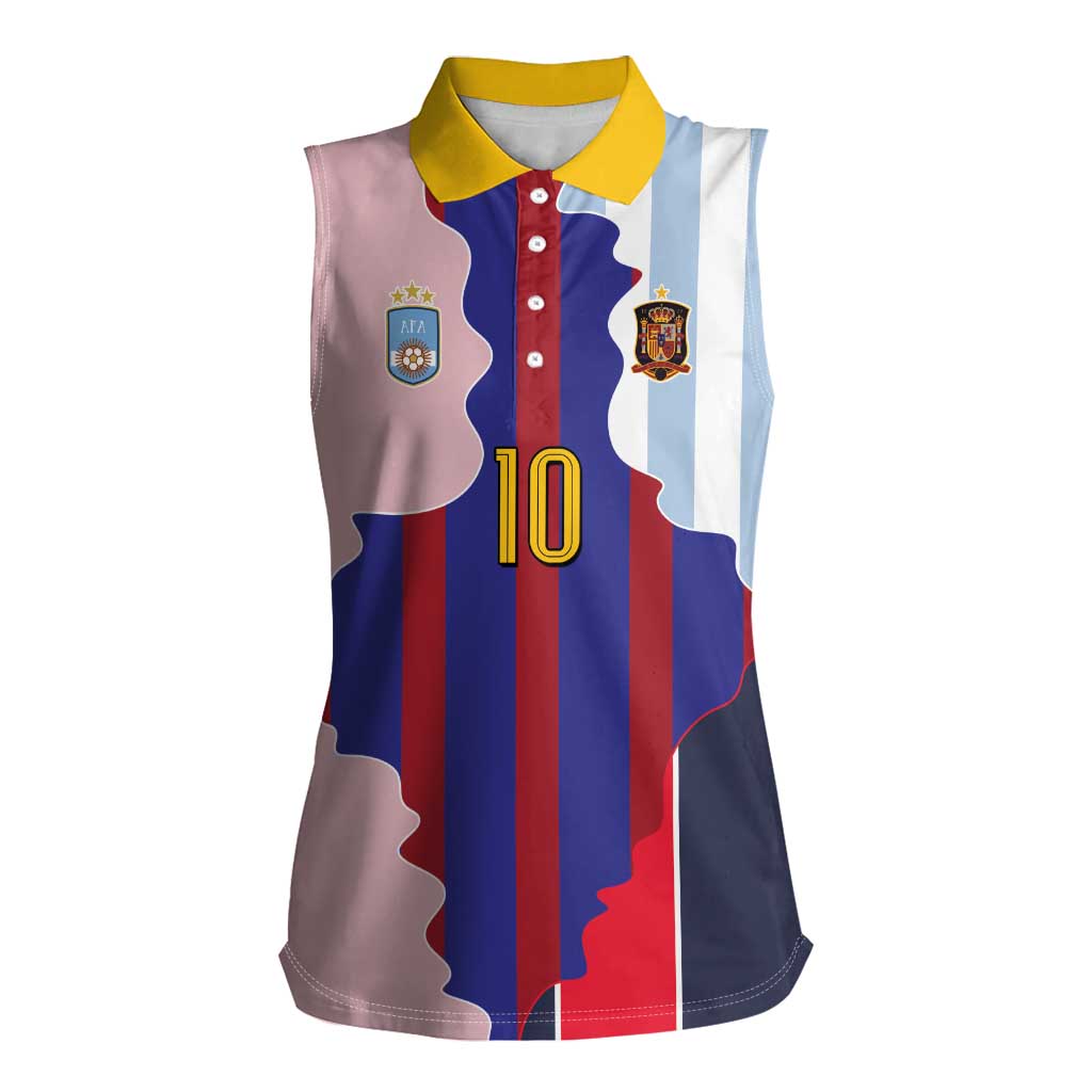 Custom Argentina and Spain Women Sleeveless Polo Shirt Special Vintage Match Team Edition