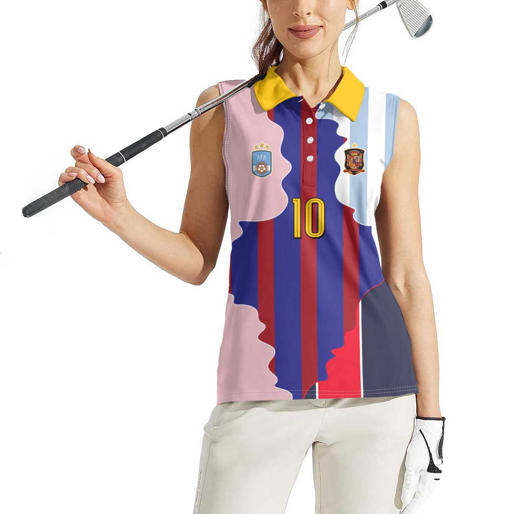 Custom Argentina and Spain Women Sleeveless Polo Shirt Special Vintage Match Team Edition