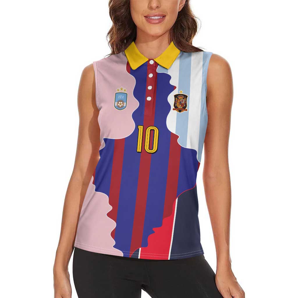 Custom Argentina and Spain Women Sleeveless Polo Shirt Special Vintage Match Team Edition