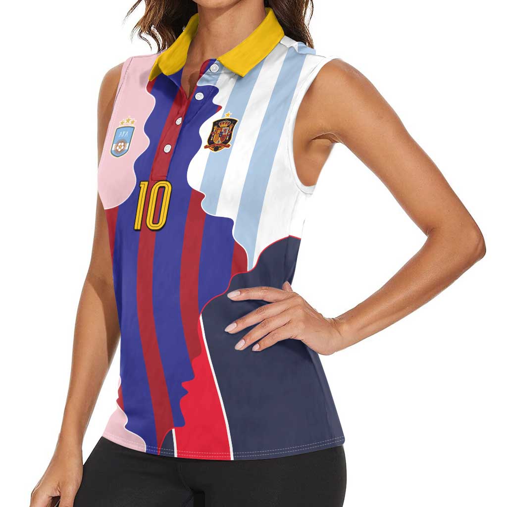 Custom Argentina and Spain Women Sleeveless Polo Shirt Special Vintage Match Team Edition