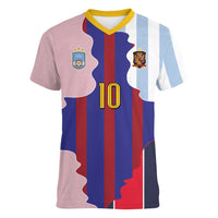 Custom Argentina and Spain Women V-Neck T-Shirt Special Vintage Match Team Edition