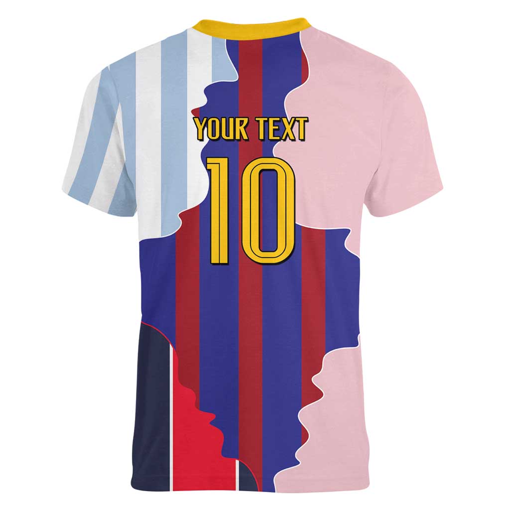 Custom Argentina and Spain Women V-Neck T-Shirt Special Vintage Match Team Edition