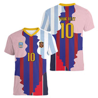 Custom Argentina and Spain Women V-Neck T-Shirt Special Vintage Match Team Edition