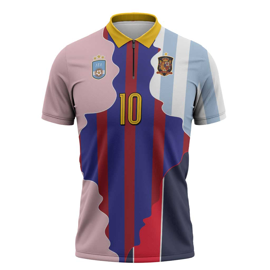 Custom Argentina and Spain Zipper Polo Shirt Special Vintage Match Team Edition