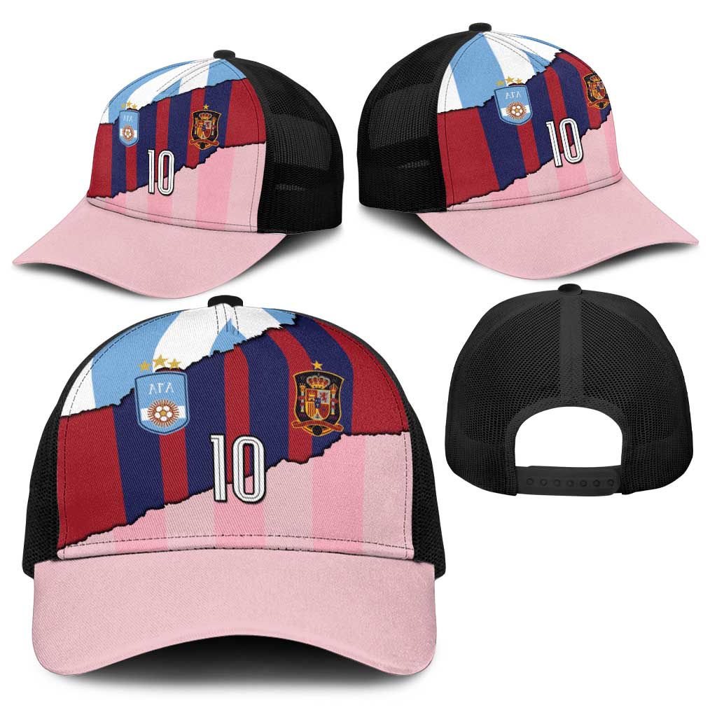 Custom Argentina and Spain Baseball Net Cap Trio Special Vintage Edition