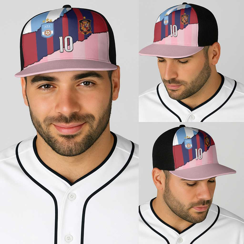Custom Argentina and Spain Baseball Net Cap Trio Special Vintage Edition