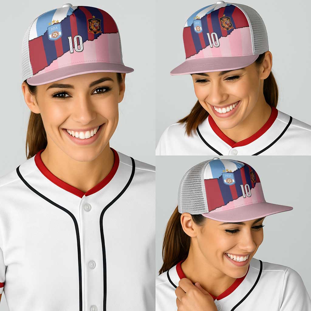 Custom Argentina and Spain Baseball Net Cap Trio Special Vintage Edition