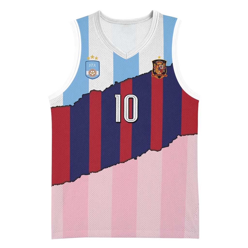 Custom Argentina and Spain Basketball Jersey Trio Special Vintage Edition