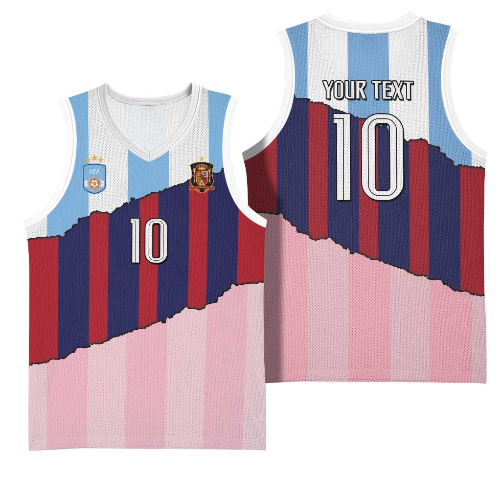 Custom Argentina and Spain Basketball Jersey Trio Special Vintage Edition