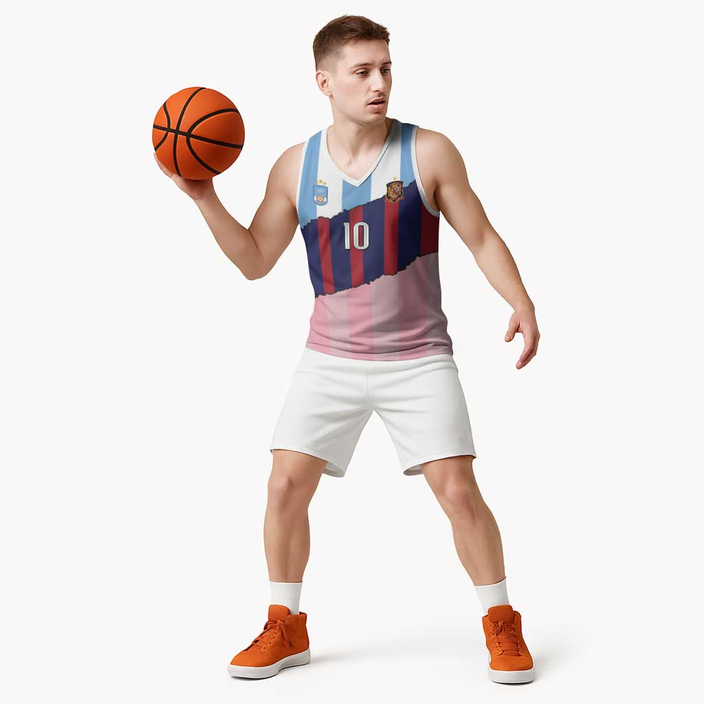 Custom Argentina and Spain Basketball Jersey Trio Special Vintage Edition