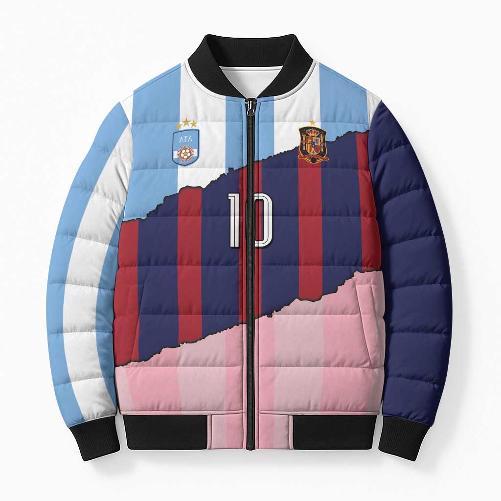 Custom Argentina and Spain Bomber Puffer Jacket Trio Special Vintage Edition