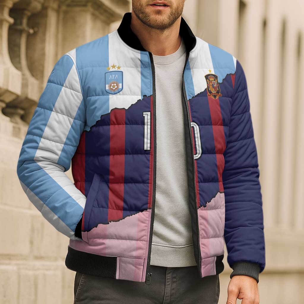 Custom Argentina and Spain Bomber Puffer Jacket Trio Special Vintage Edition