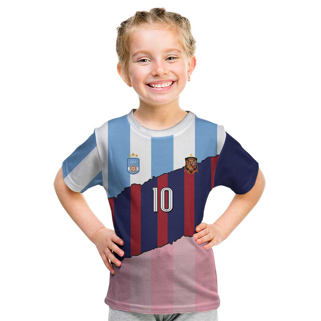 Custom Argentina and Spain Kid T Shirt Trio Special Vintage Edition