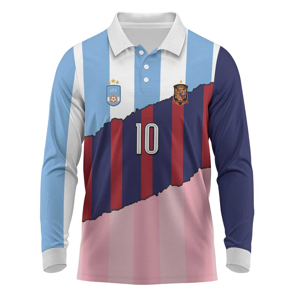 Custom Argentina and Spain Long Sleeve Polo Shirt Trio Special Vintage Edition