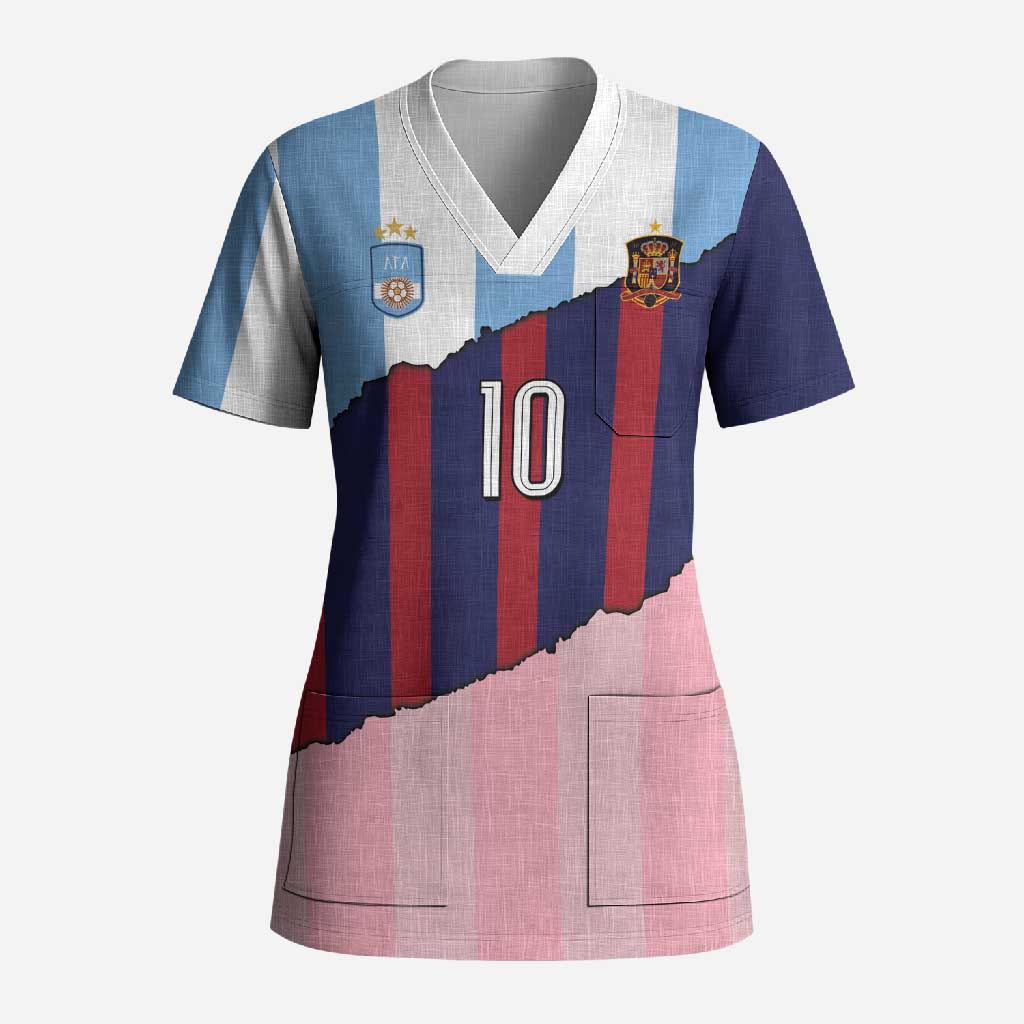 Custom Argentina and Spain Scrub Top Trio Special Vintage Edition