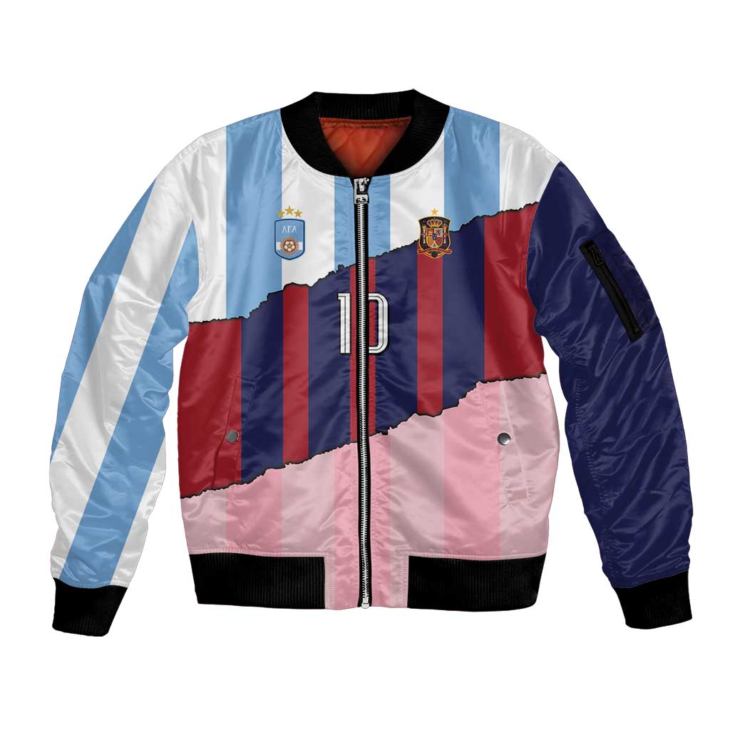 Custom Argentina and Spain Sleeve Zip Bomber Jacket Trio Special Vintage Edition