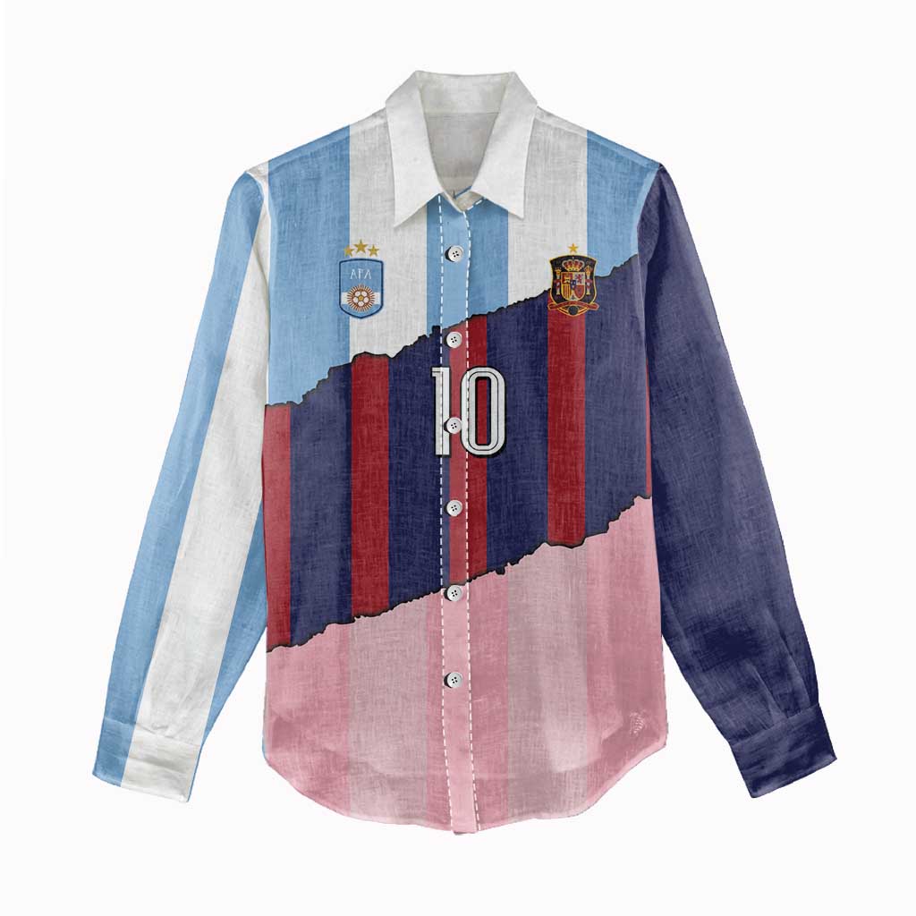 Custom Argentina and Spain Women Casual Shirt Trio Special Vintage Edition