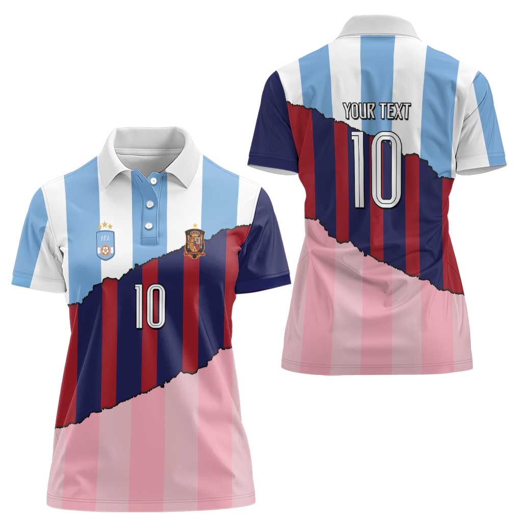 Custom Argentina and Spain Women Polo Shirt Trio Special Vintage Edition