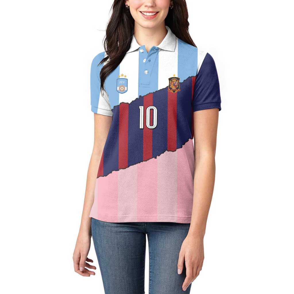 Custom Argentina and Spain Women Polo Shirt Trio Special Vintage Edition
