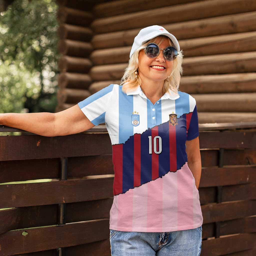Custom Argentina and Spain Women Polo Shirt Trio Special Vintage Edition