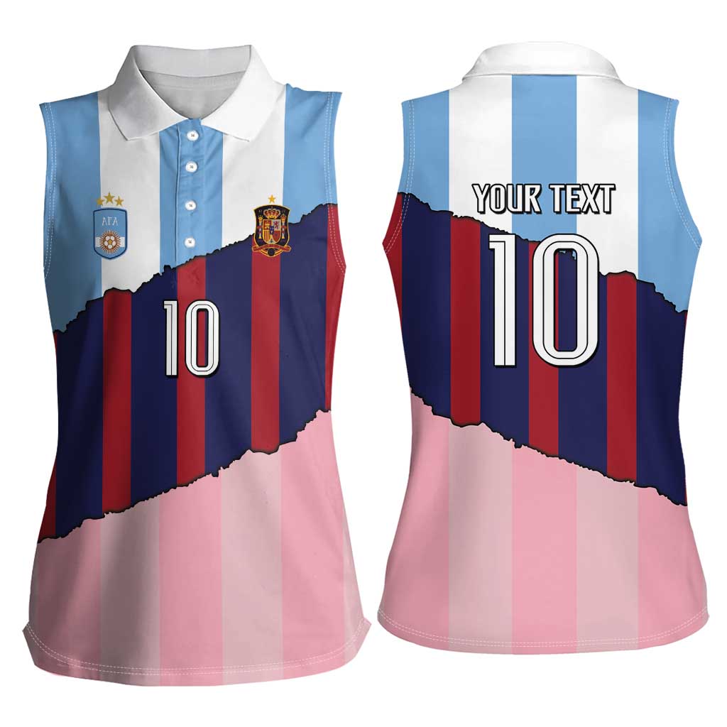 Custom Argentina and Spain Women Sleeveless Polo Shirt Trio Special Vintage Edition