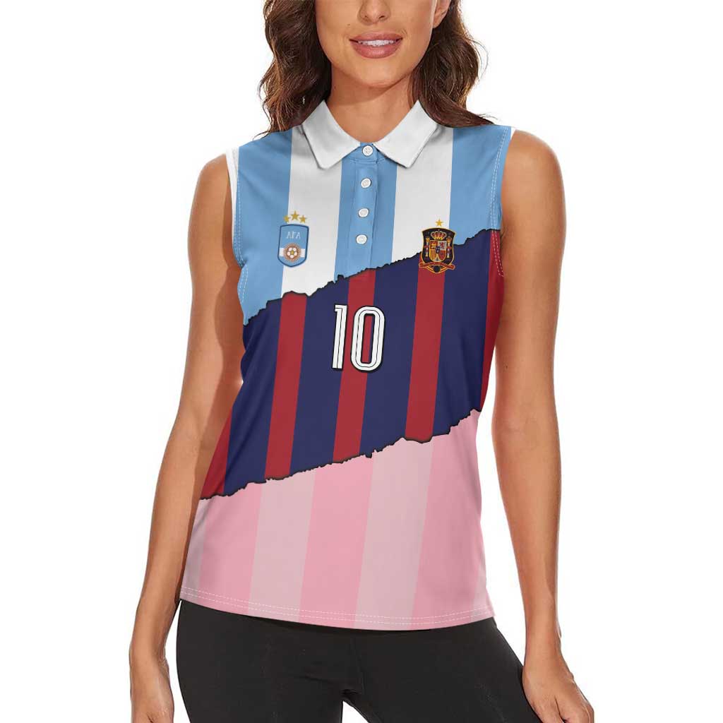 Custom Argentina and Spain Women Sleeveless Polo Shirt Trio Special Vintage Edition