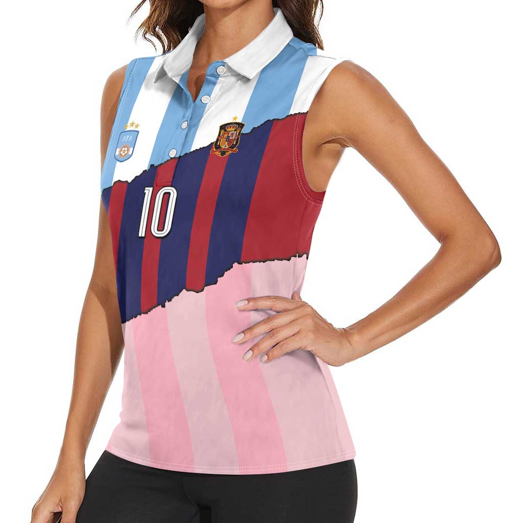 Custom Argentina and Spain Women Sleeveless Polo Shirt Trio Special Vintage Edition