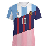 Custom Argentina and Spain Women V-Neck T-Shirt Trio Special Vintage Edition