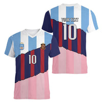 Custom Argentina and Spain Women V-Neck T-Shirt Trio Special Vintage Edition