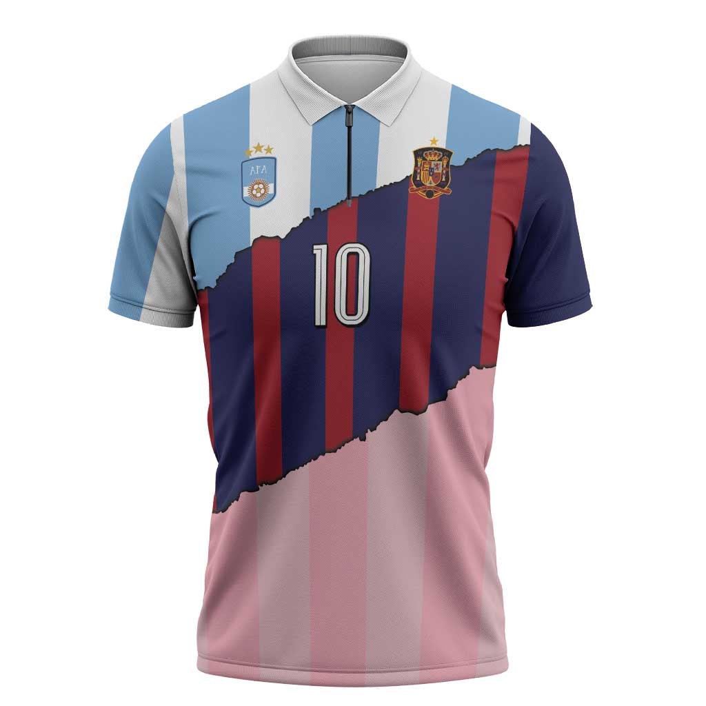 Custom Argentina and Spain Zipper Polo Shirt Trio Special Vintage Edition