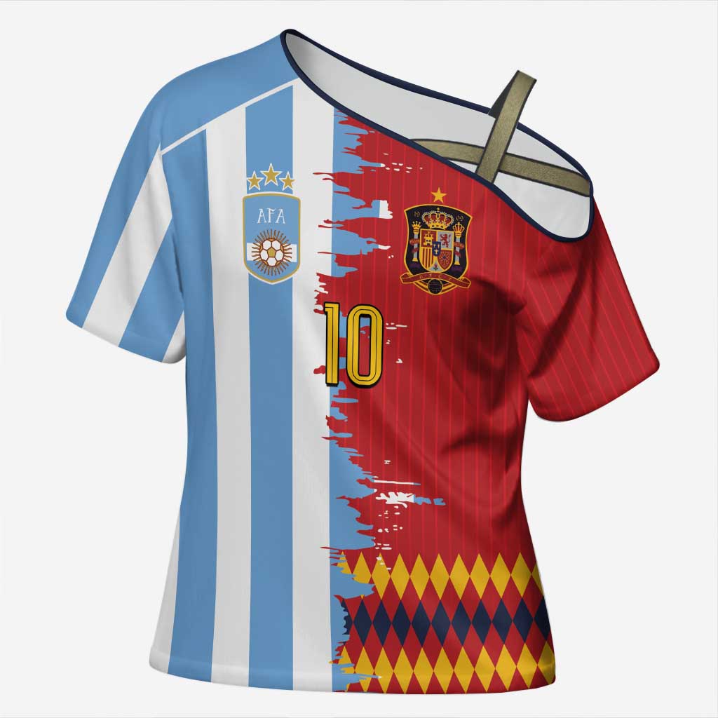 Custom Argentina and Spain Cross Shoulder Shirt 2026 Battle Finalissima