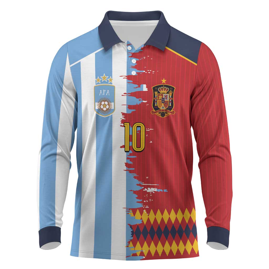 Custom Argentina and Spain Long Sleeve Polo Shirt 2026 Battle Finalissima