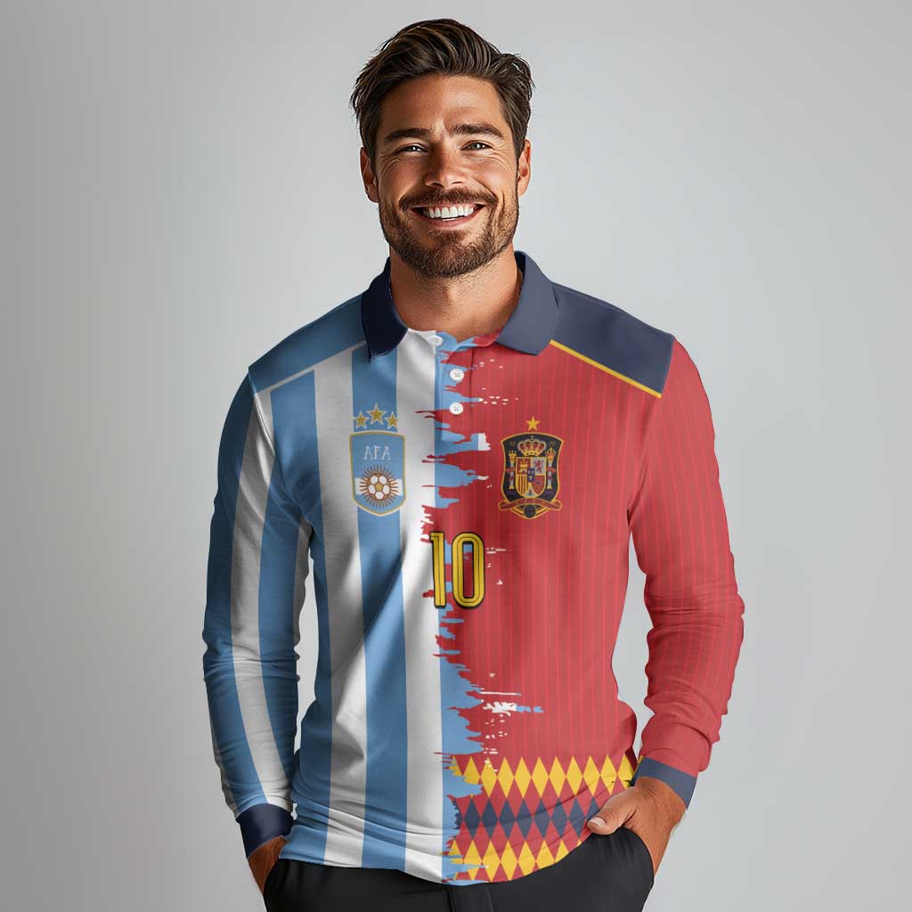 Custom Argentina and Spain Long Sleeve Polo Shirt 2026 Battle Finalissima