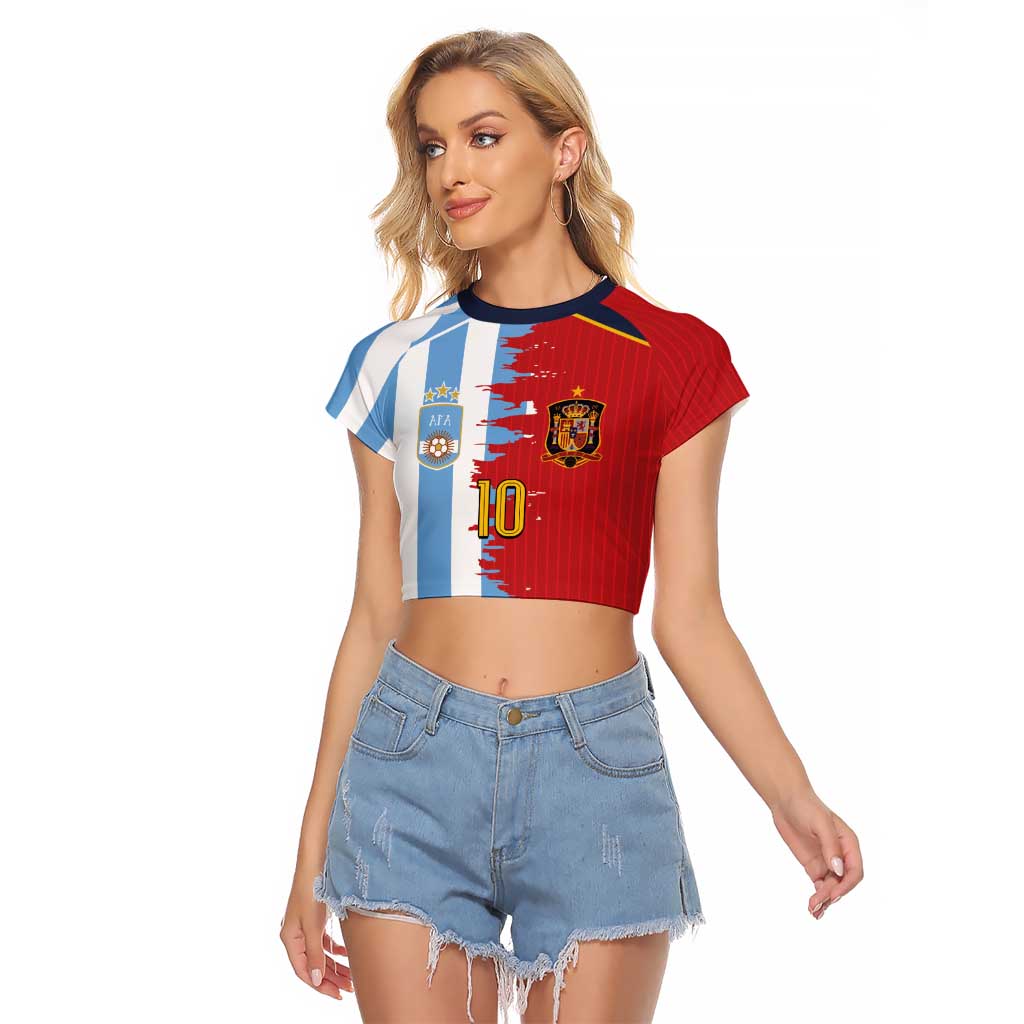 Custom Argentina and Spain Raglan Cropped T Shirt 2026 Battle Finalissima