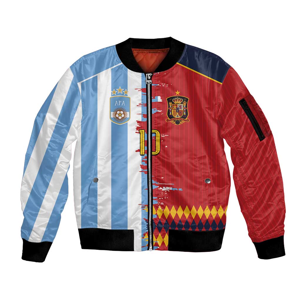 Custom Argentina and Spain Sleeve Zip Bomber Jacket 2026 Battle Finalissima