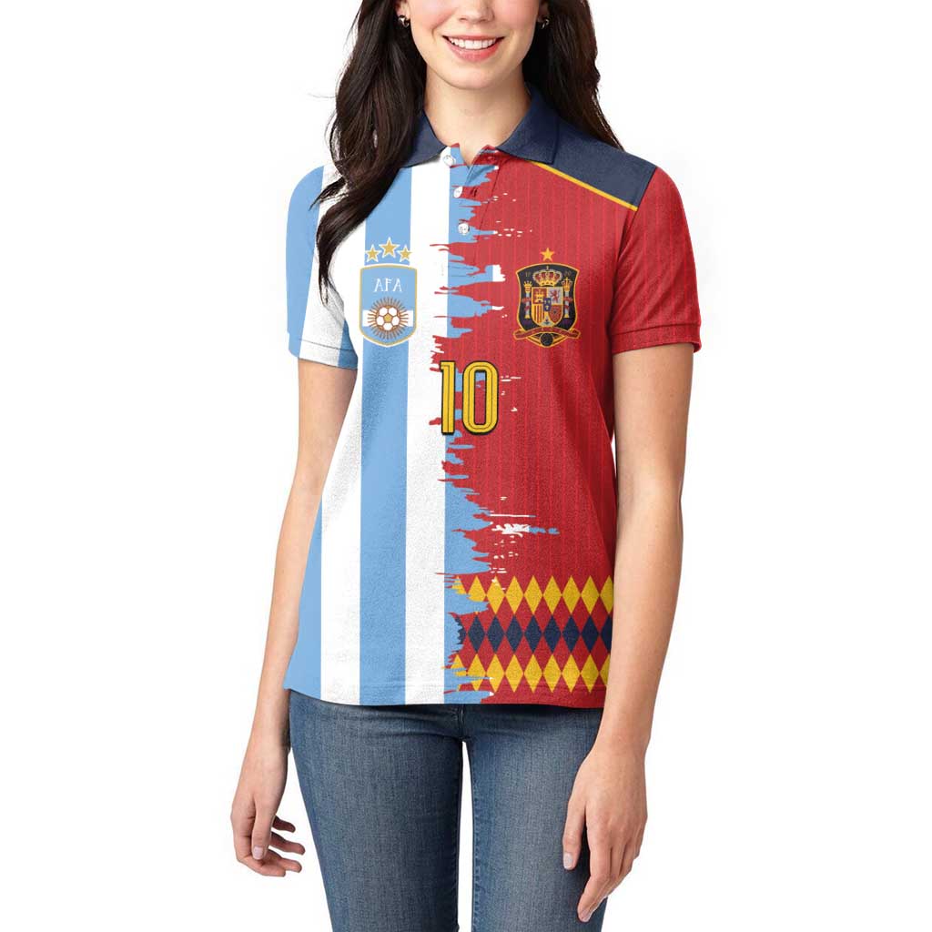 Custom Argentina and Spain Women Polo Shirt 2026 Battle Finalissima