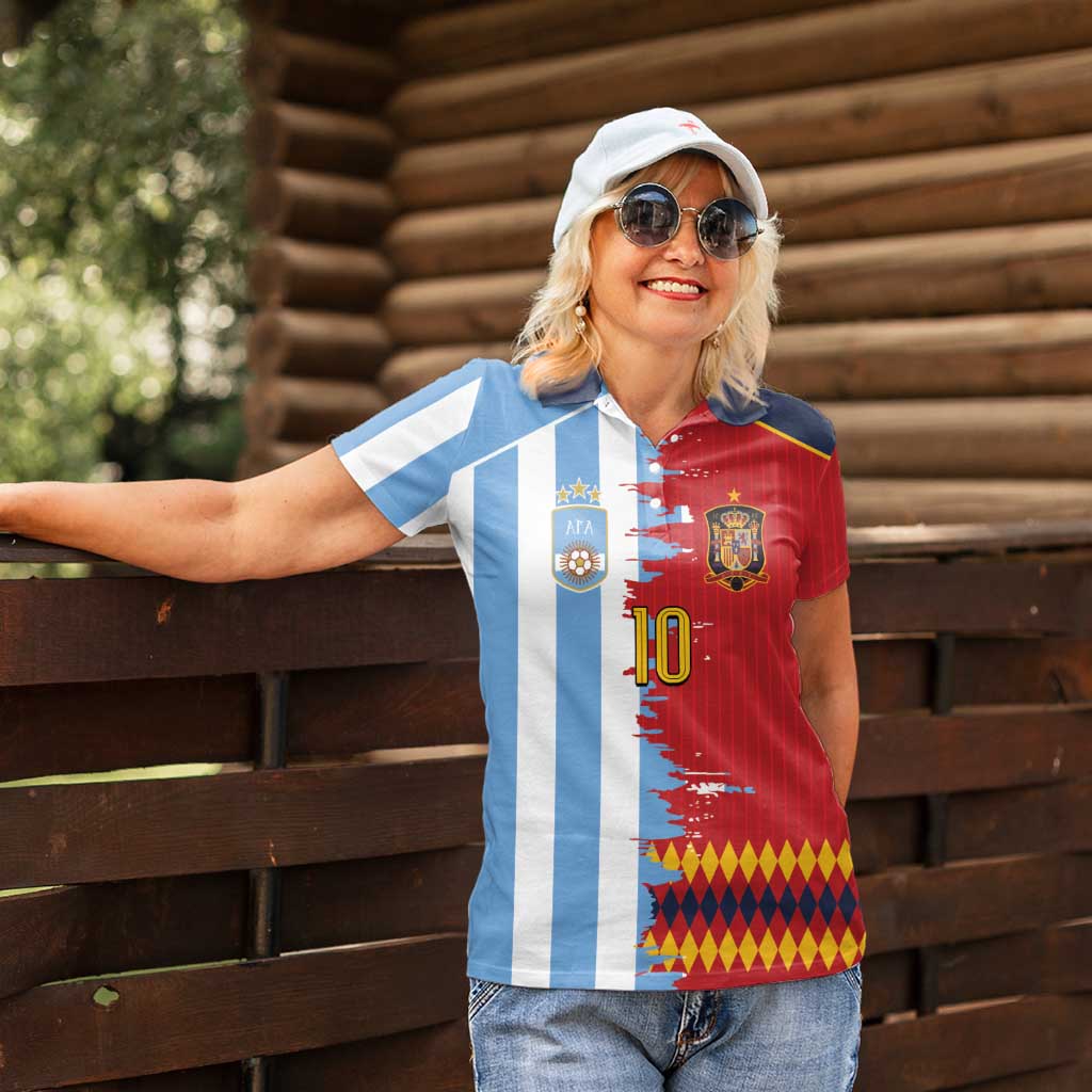 Custom Argentina and Spain Women Polo Shirt 2026 Battle Finalissima