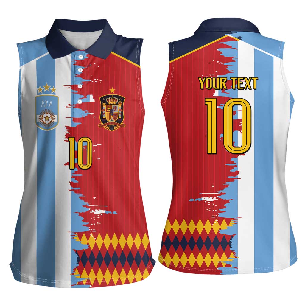 Custom Argentina and Spain Women Sleeveless Polo Shirt 2026 Battle Finalissima