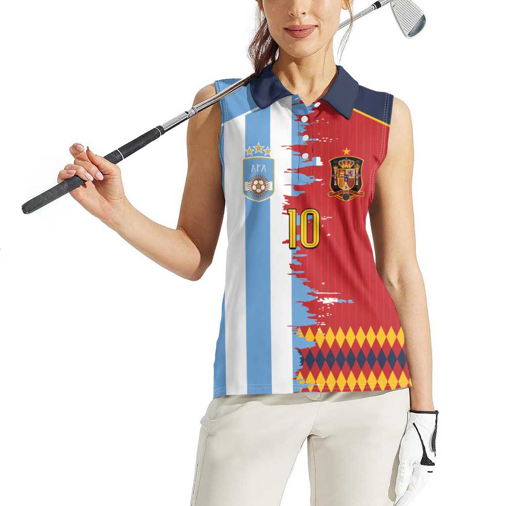 Custom Argentina and Spain Women Sleeveless Polo Shirt 2026 Battle Finalissima