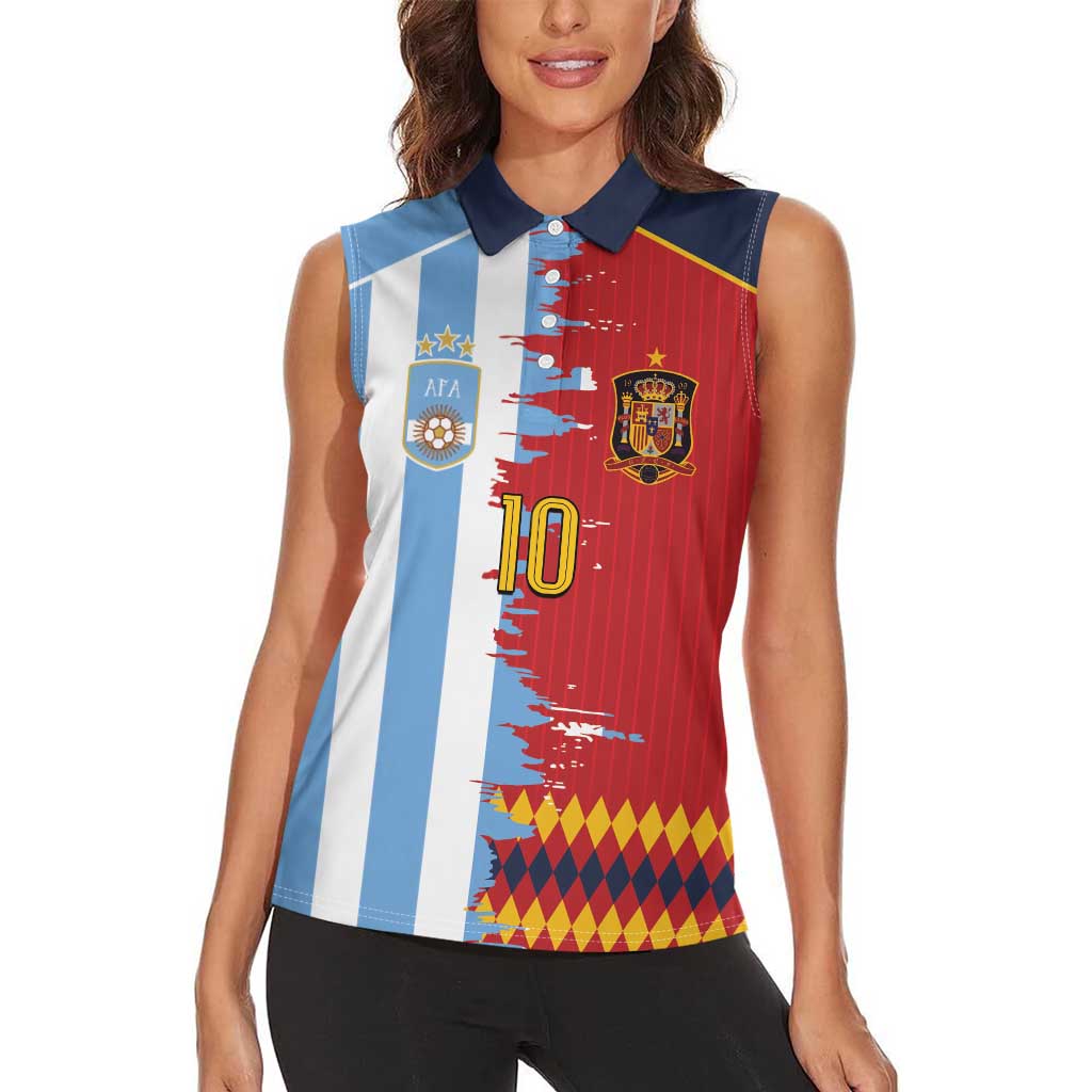 Custom Argentina and Spain Women Sleeveless Polo Shirt 2026 Battle Finalissima
