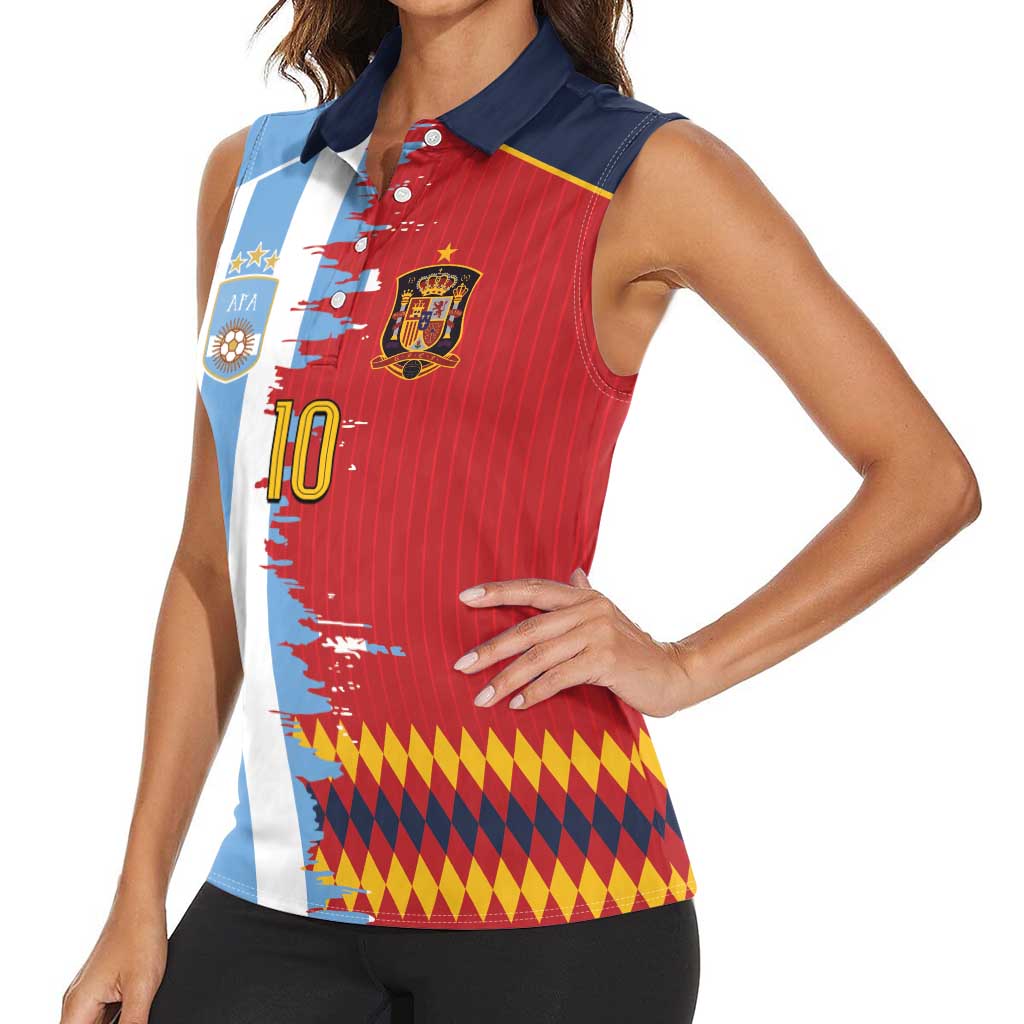 Custom Argentina and Spain Women Sleeveless Polo Shirt 2026 Battle Finalissima