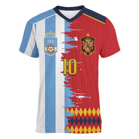 Custom Argentina and Spain Women V-Neck T-Shirt 2026 Battle Finalissima