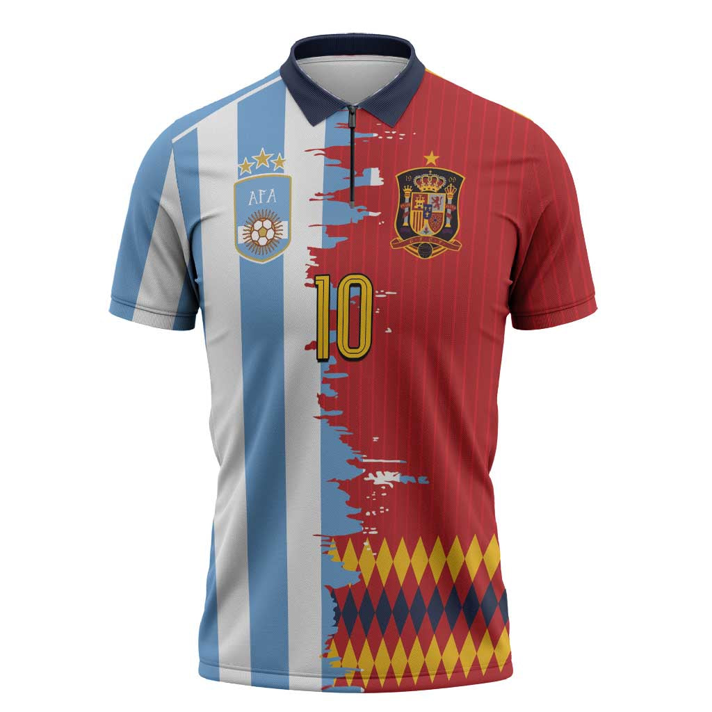 Custom Argentina and Spain Zipper Polo Shirt 2026 Battle Finalissima